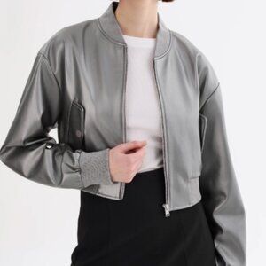 EVELIN Faux Leather Cropped Bomber